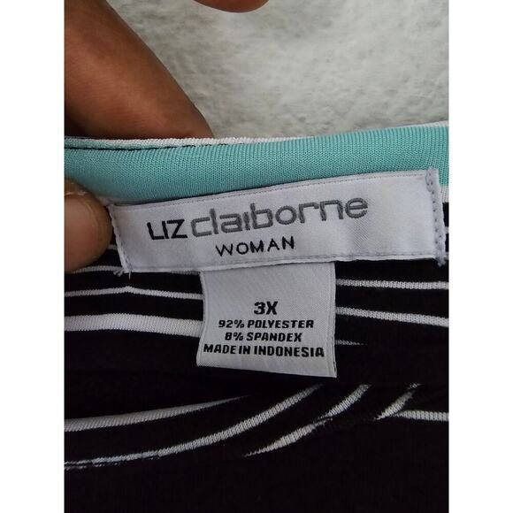 Liz Claiborne Blouse Women's 3X Plus Stripped Mixed Print Colorful Office Preppy - Picture 6 of 11
